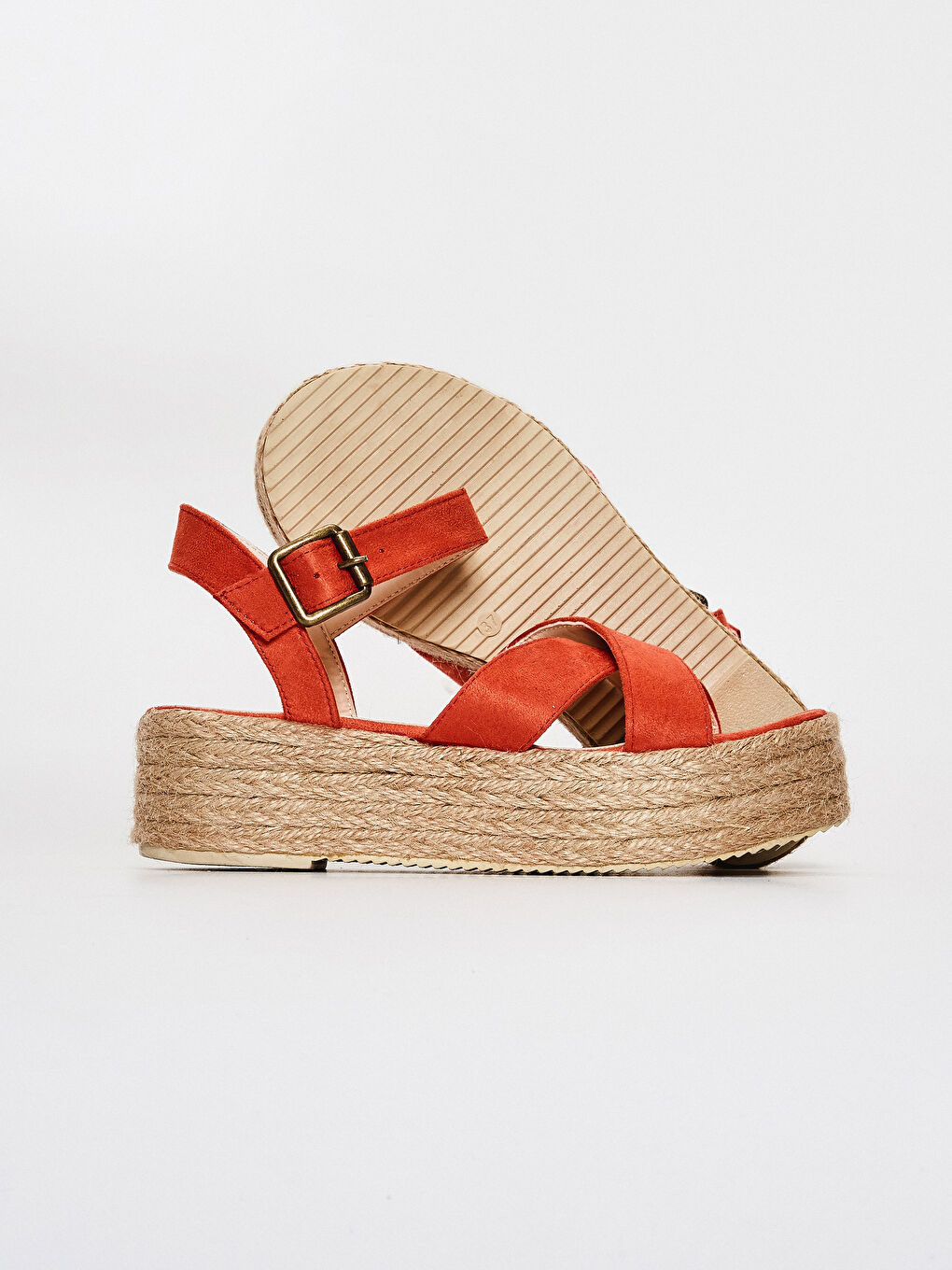 Kırmızı Kadın Süet Dolgu Topuk Sandalet -2