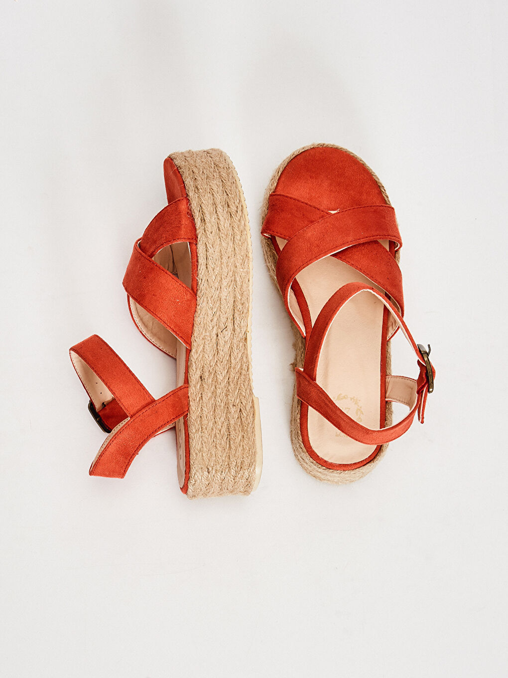 Kırmızı Kadın Süet Dolgu Topuk Sandalet -3