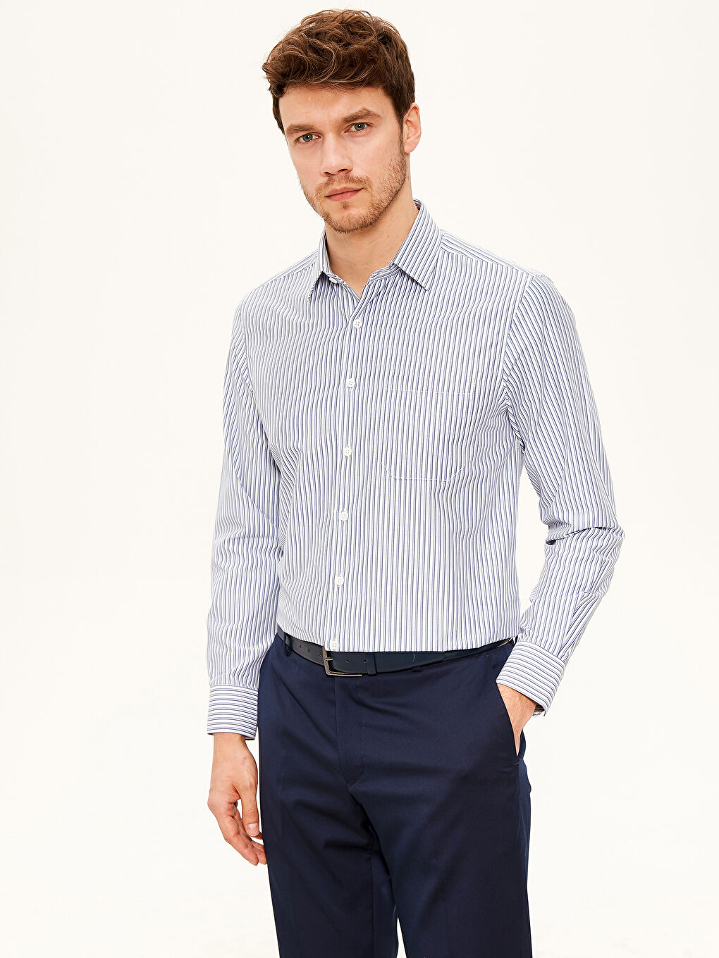 Mavi Poplin Erkek Gömlek