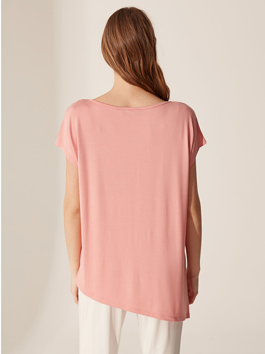 Pembe U Yaka Kısa Kollu Kadın Pijama Üst-3
