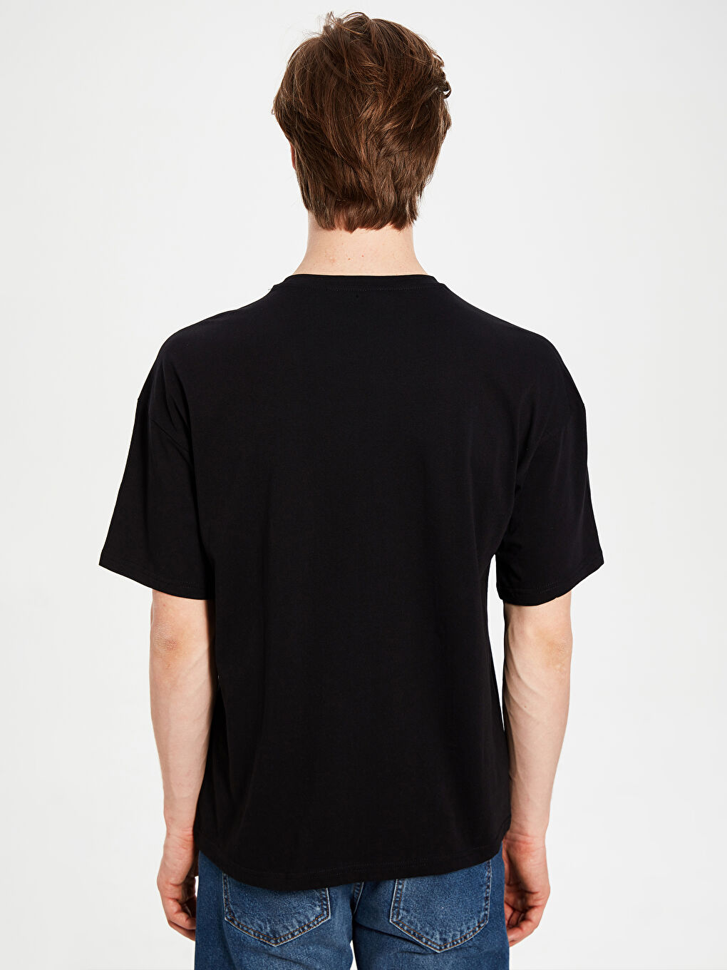 Siyah Bisiklet Yaka Penye Erkek Tişört-3