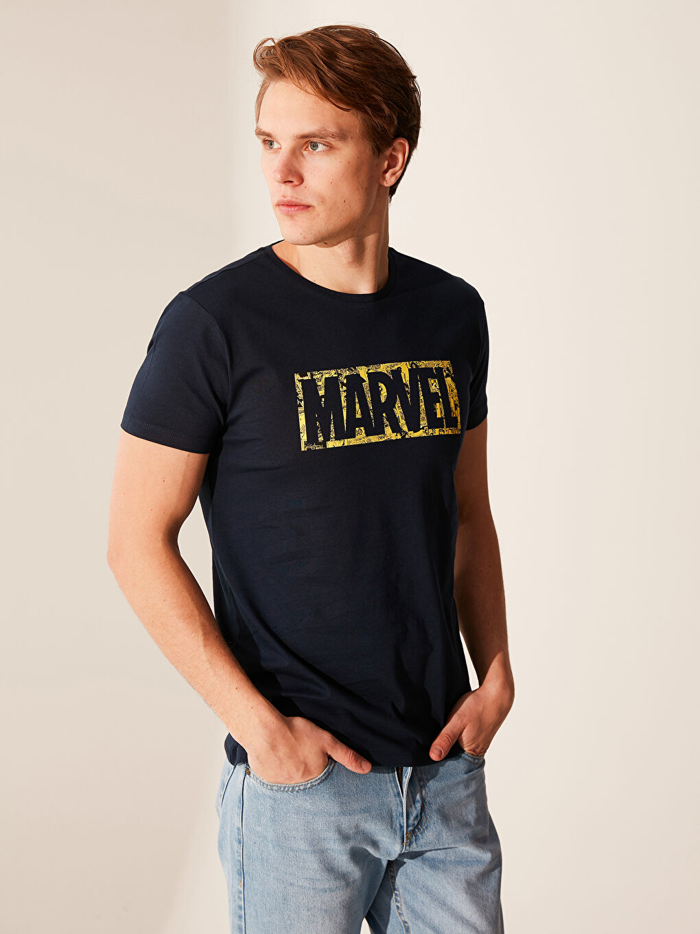 Lacivert Bisiklet Yaka Kısa Kollu Fenerbahçe Baskılı Penye Erkek Taraftar Tişört-1