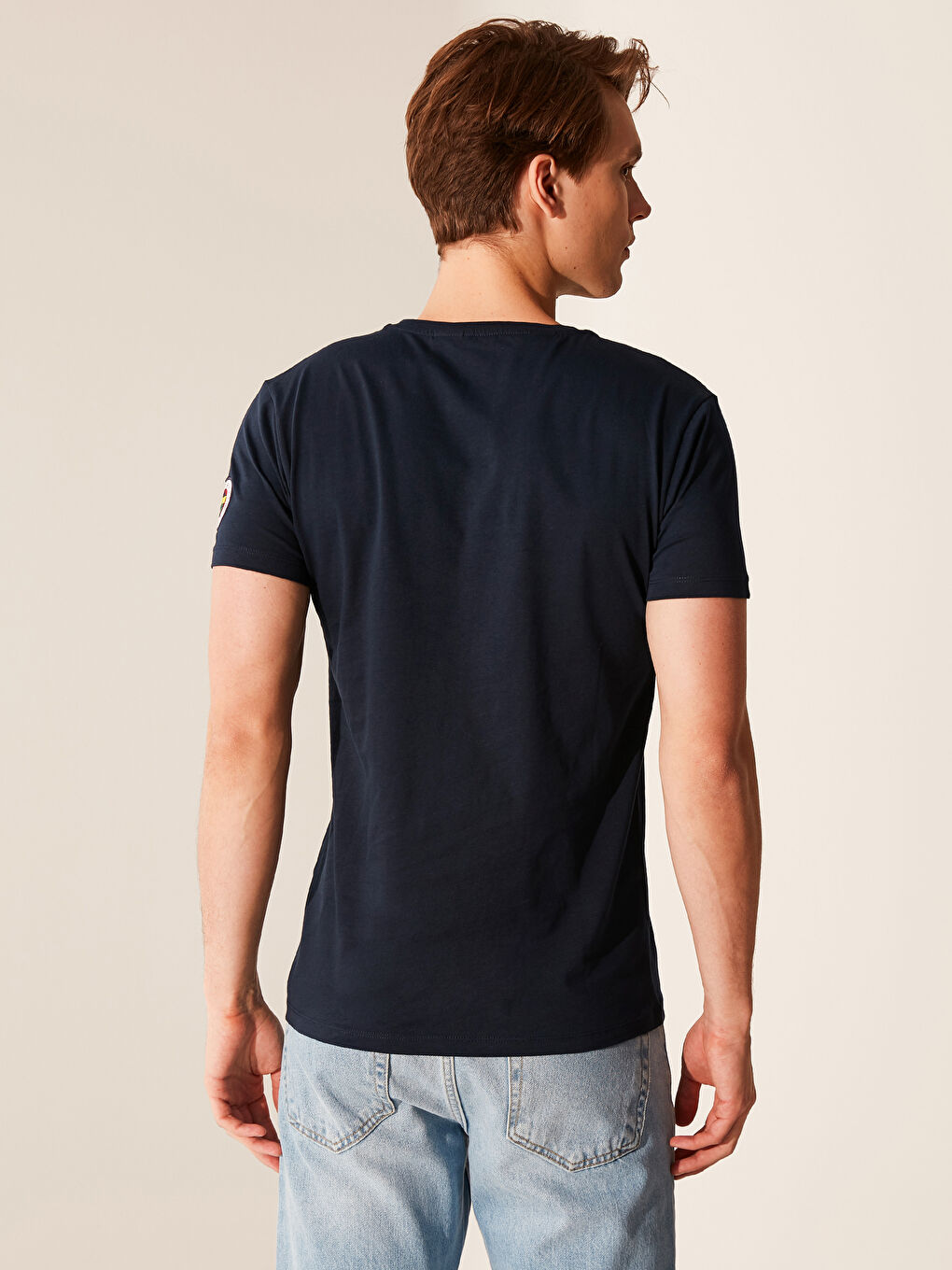 Lacivert Bisiklet Yaka Kısa Kollu Fenerbahçe Baskılı Penye Erkek Taraftar Tişört-6