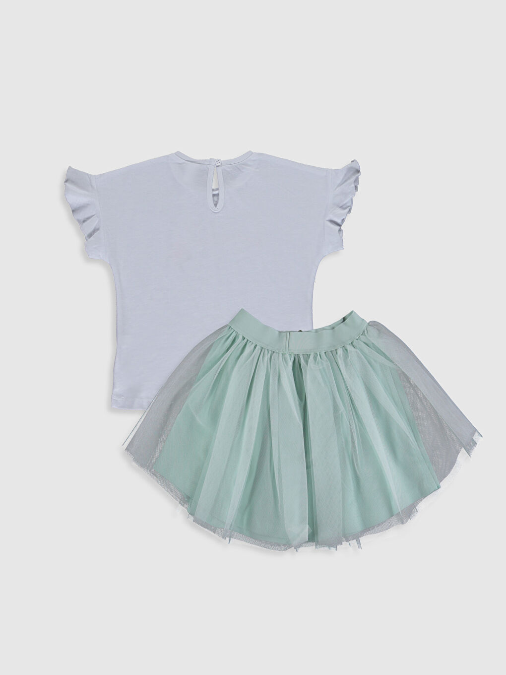 Beyaz Kız Bebek Baskılı Tişört ve Etek-1