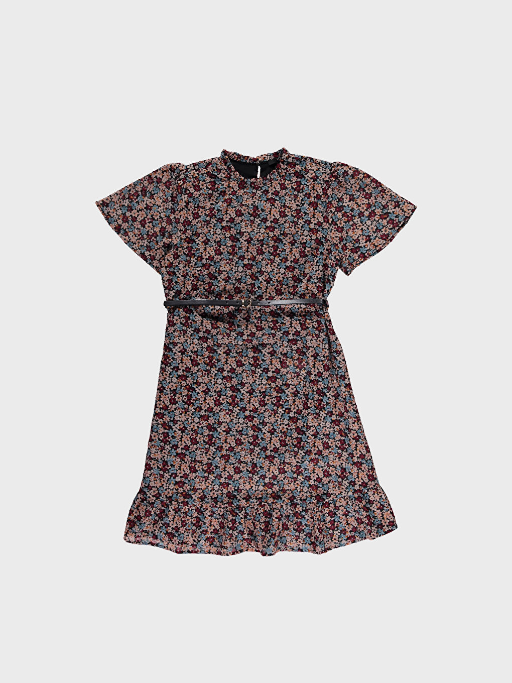 Siyah V Yaka Standart Fit Kısa Kollu Şifon Kadın Elbise-1