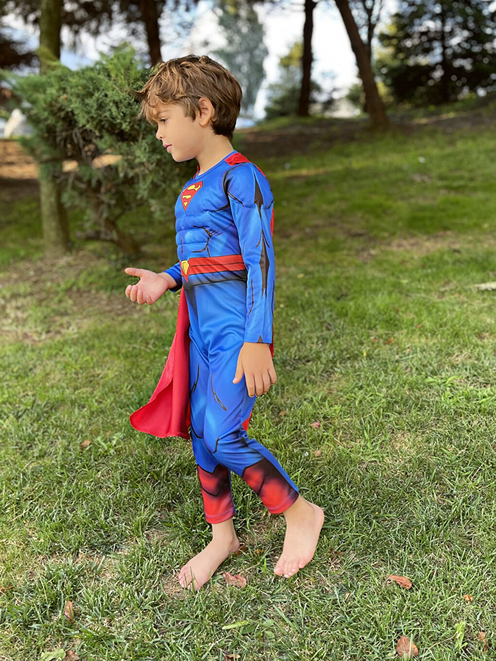 Mavi Bisiklet Yaka Uzun Kollu Erkek Çocuk Superman Kostüm-3