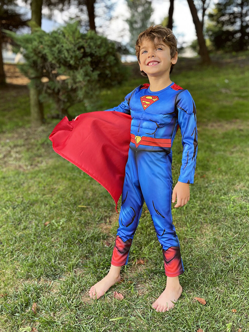 Mavi Bisiklet Yaka Uzun Kollu Erkek Çocuk Superman Kostüm-4