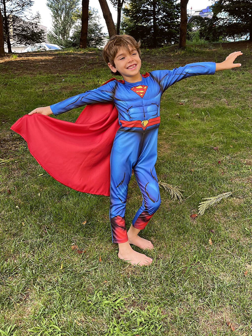 Mavi Bisiklet Yaka Uzun Kollu Erkek Çocuk Superman Kostüm-1