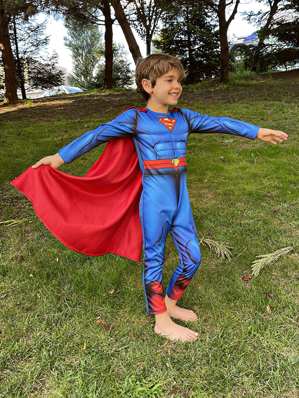 Mavi Bisiklet Yaka Uzun Kollu Erkek Çocuk Superman Kostüm-2