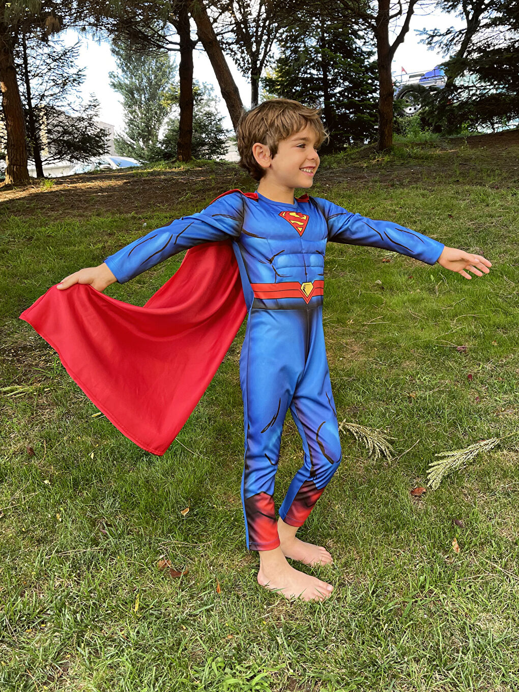 Mavi Bisiklet Yaka Uzun Kollu Erkek Çocuk Superman Kostüm-5