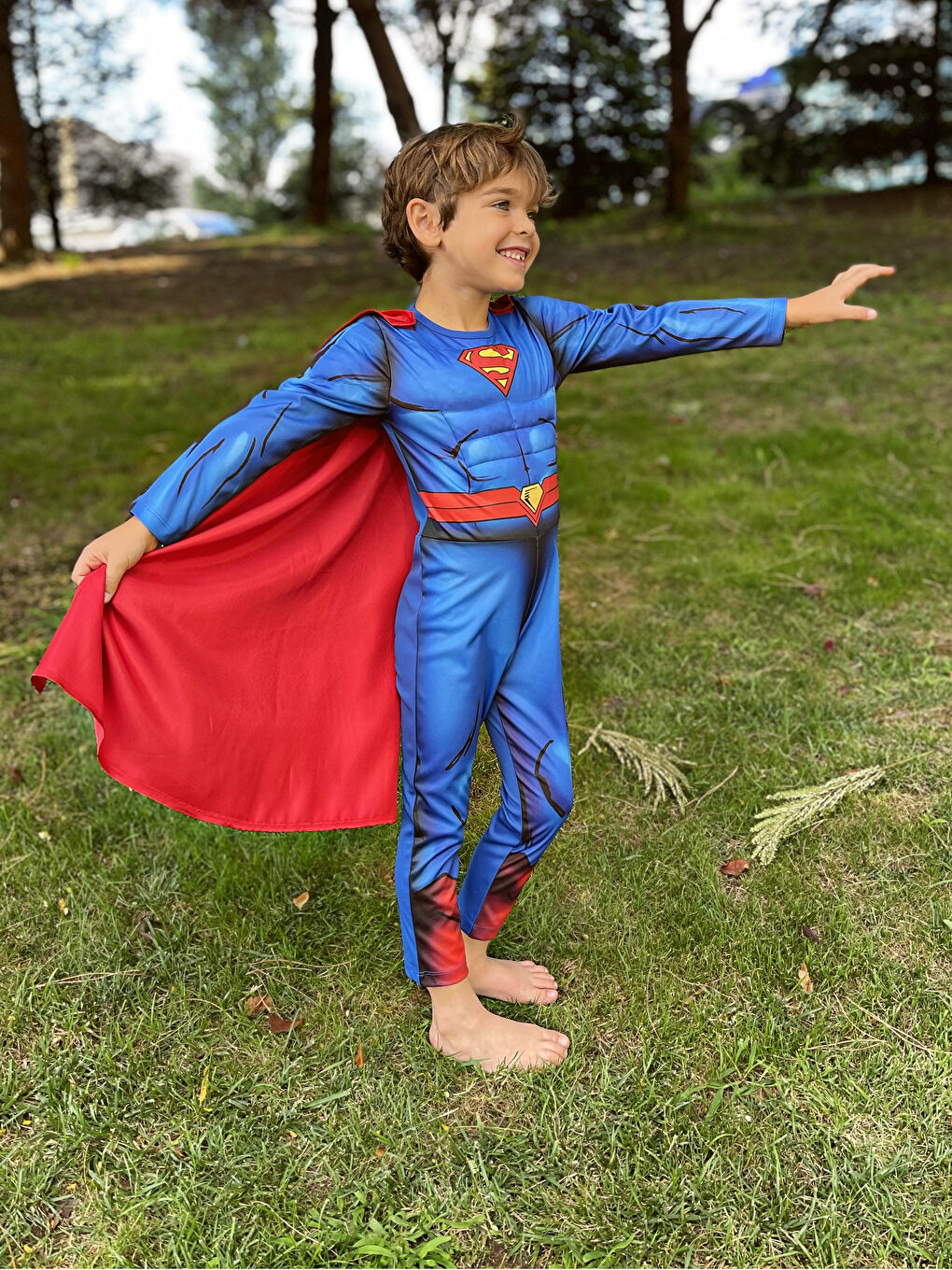 Mavi Bisiklet Yaka Uzun Kollu Erkek Çocuk Superman Kostüm-6