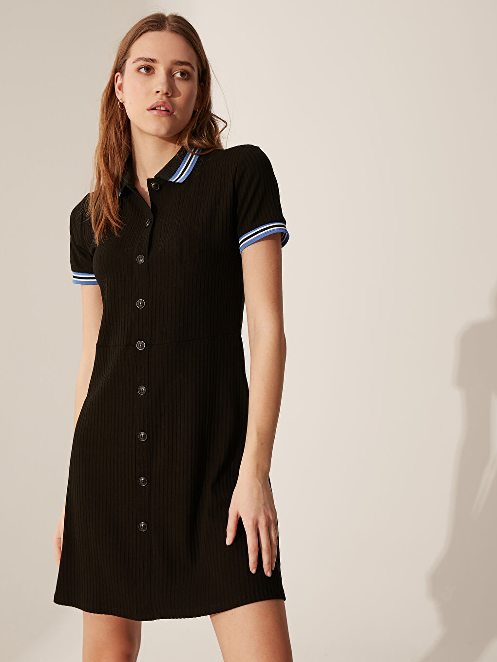 Detailed Button Slim Short Sleeve Women's Dress-2