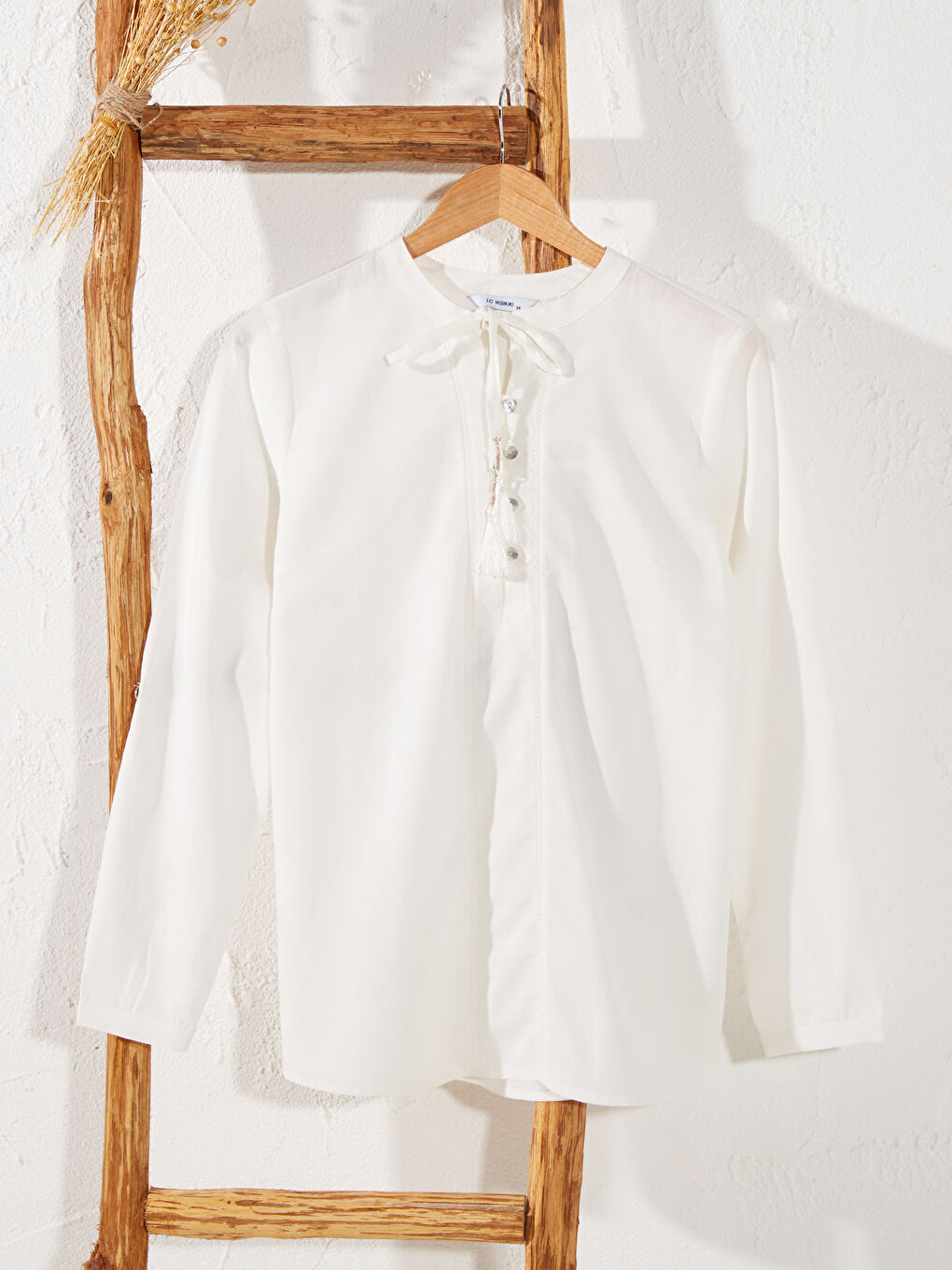 Detailed Collar Cotton Long Sleeve Women's Blouses