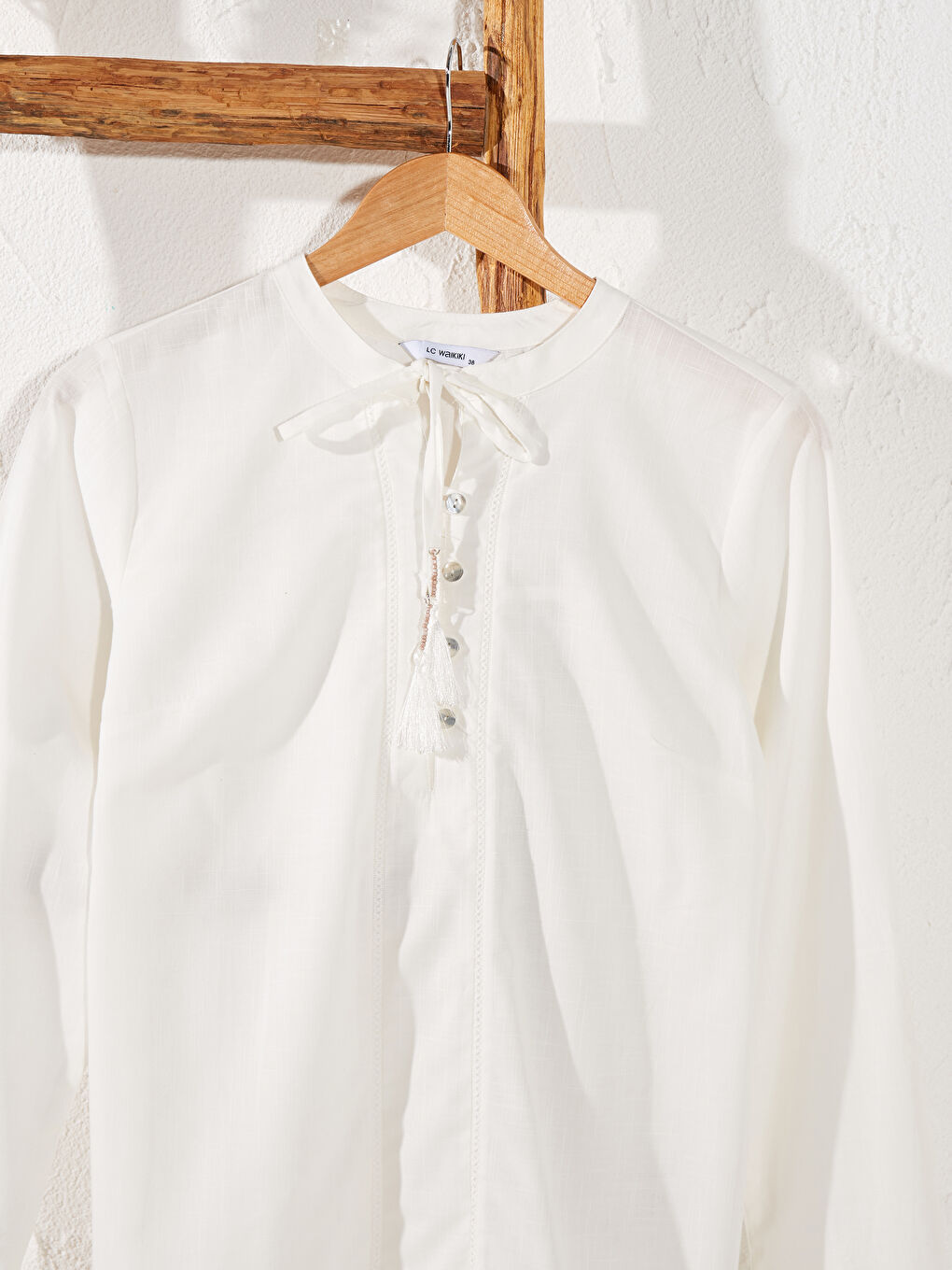 Detailed Collar Cotton Long Sleeve Women's Blouses-1