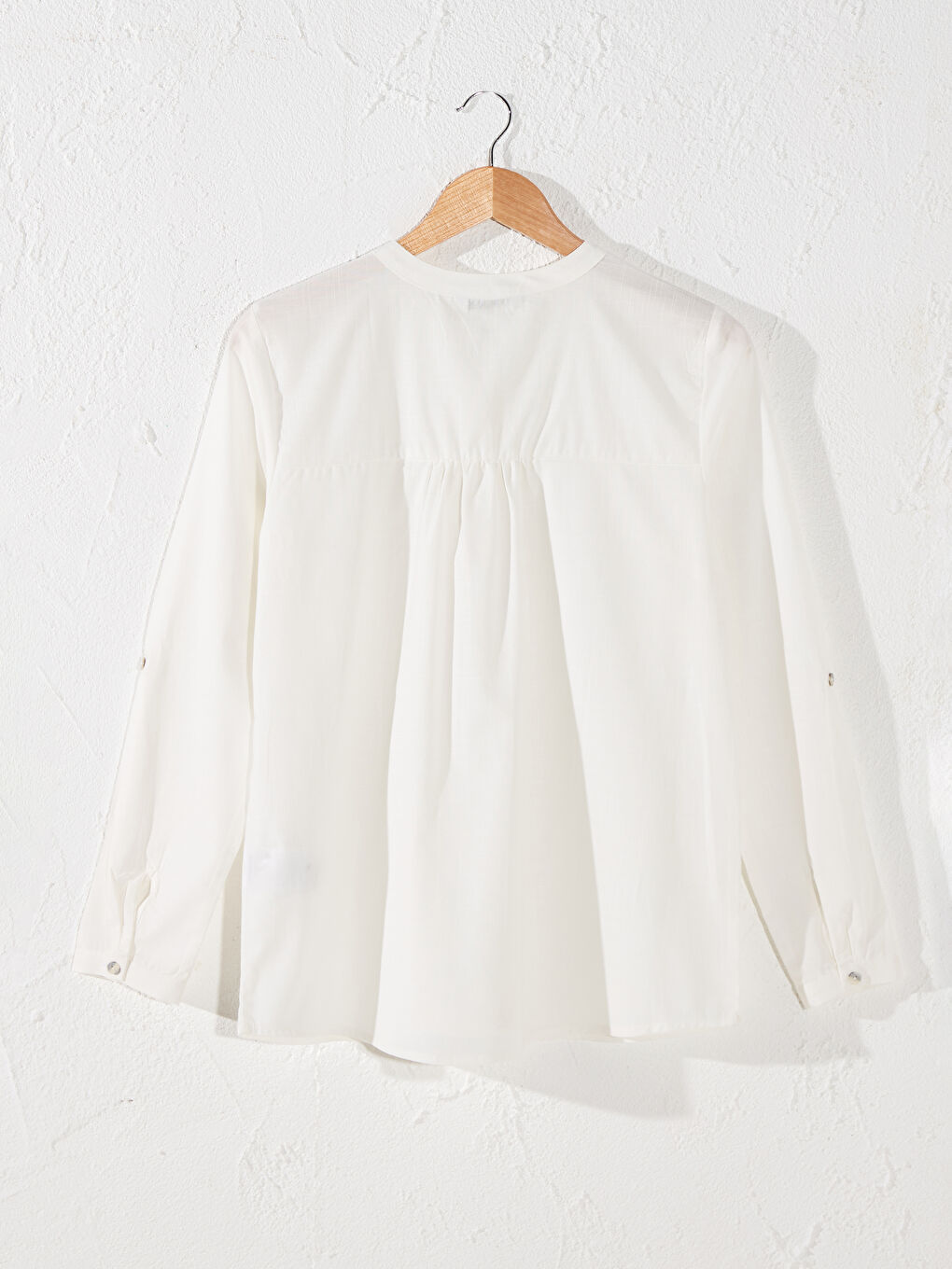 Detailed Collar Cotton Long Sleeve Women's Blouses-2