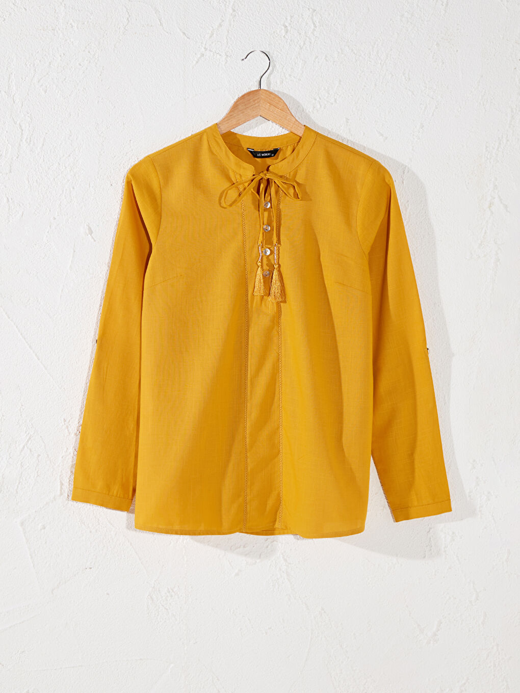 Detailed Collar Cotton Long Sleeve Women's Blouses