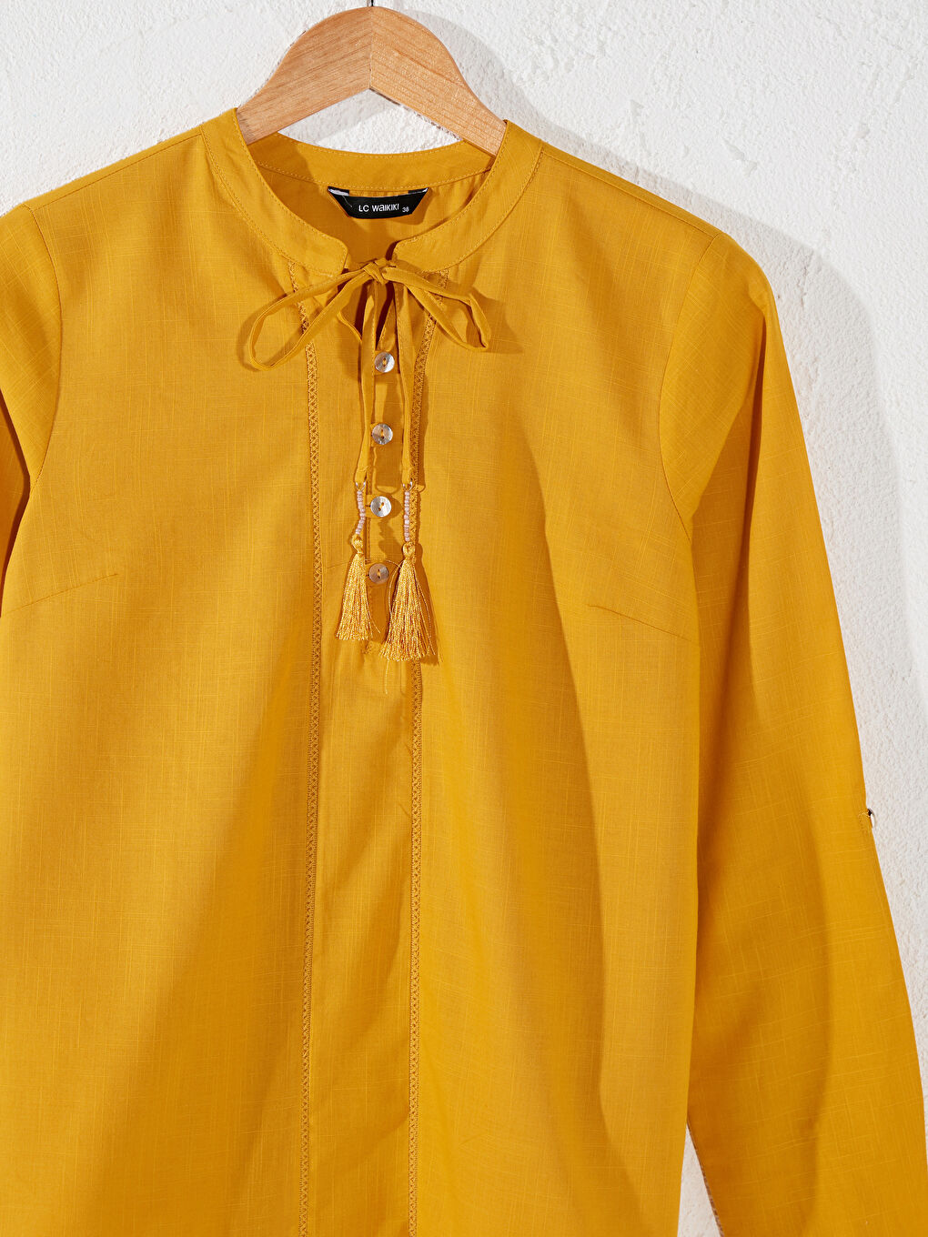 Detailed Collar Cotton Long Sleeve Women's Blouses-1