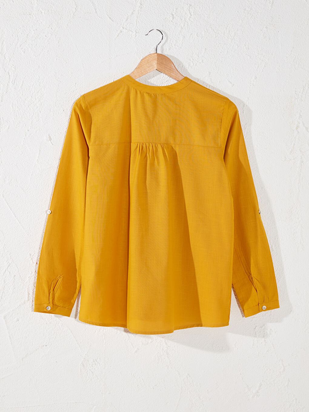 Detailed Collar Cotton Long Sleeve Women's Blouses-2