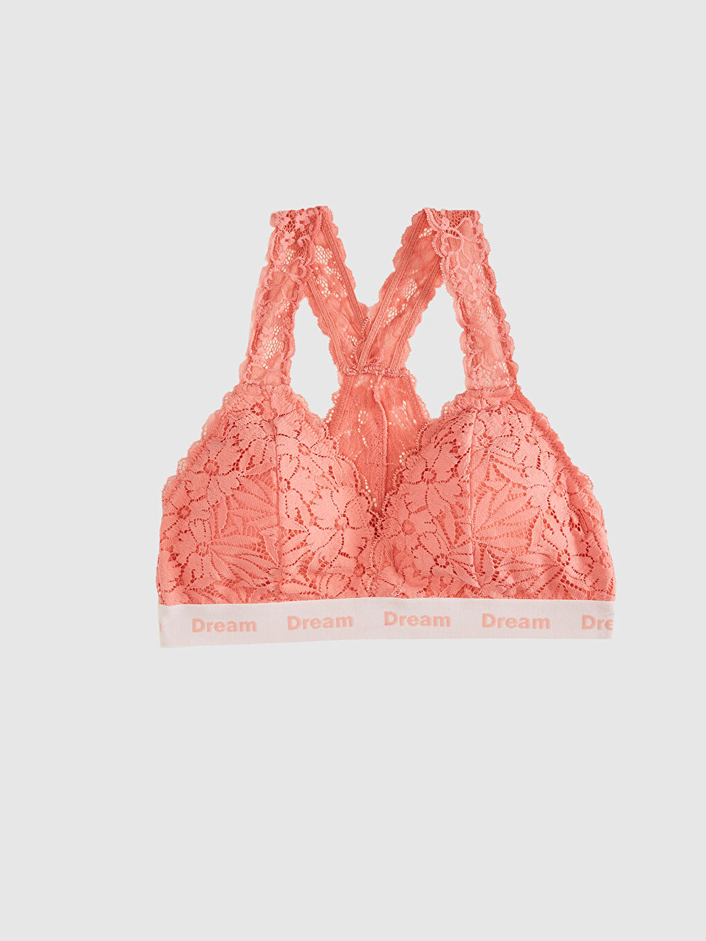 Pembe Slogan Baskılı Dantelli Bralet