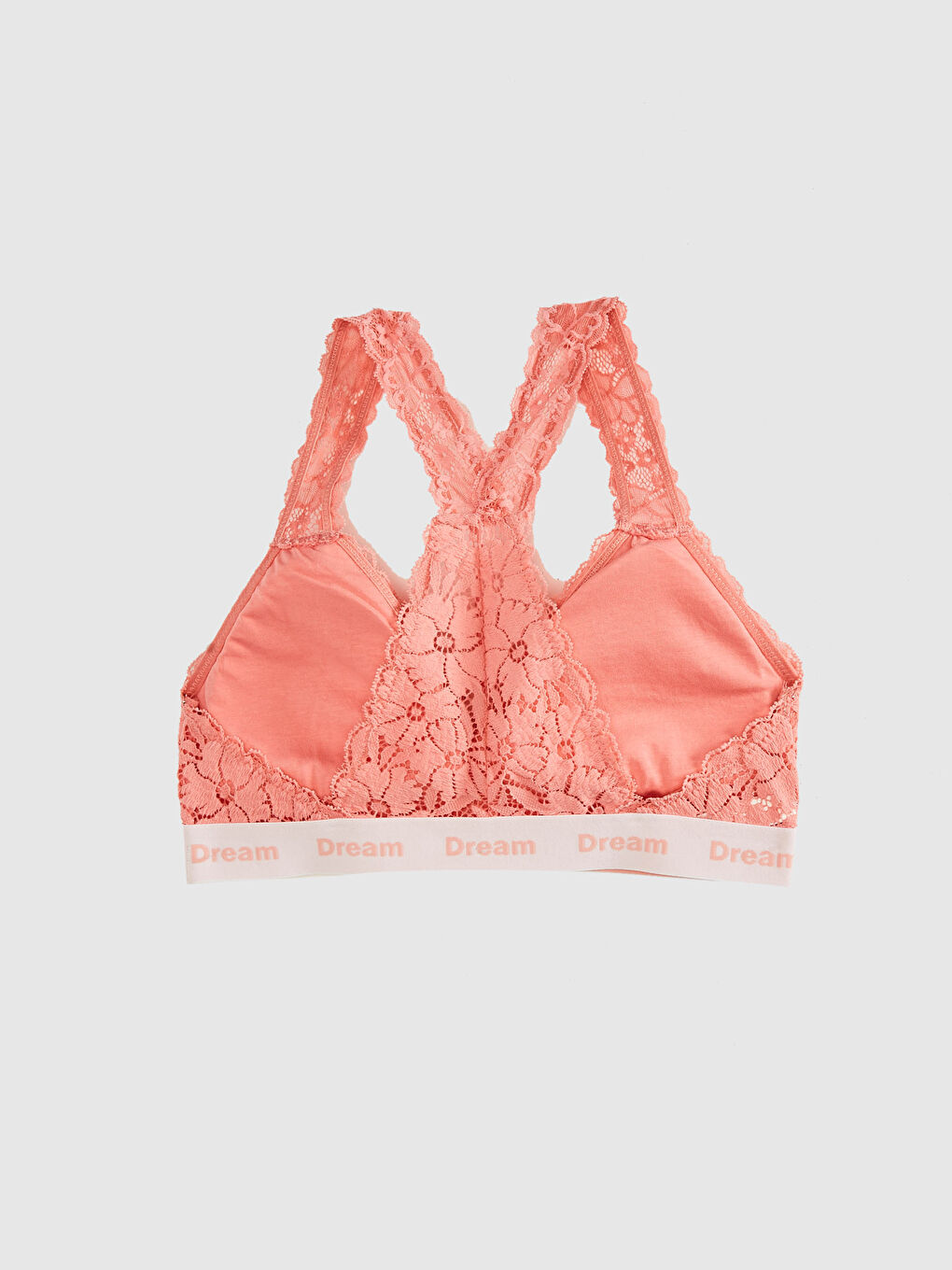 Pembe Slogan Baskılı Dantelli Bralet-1