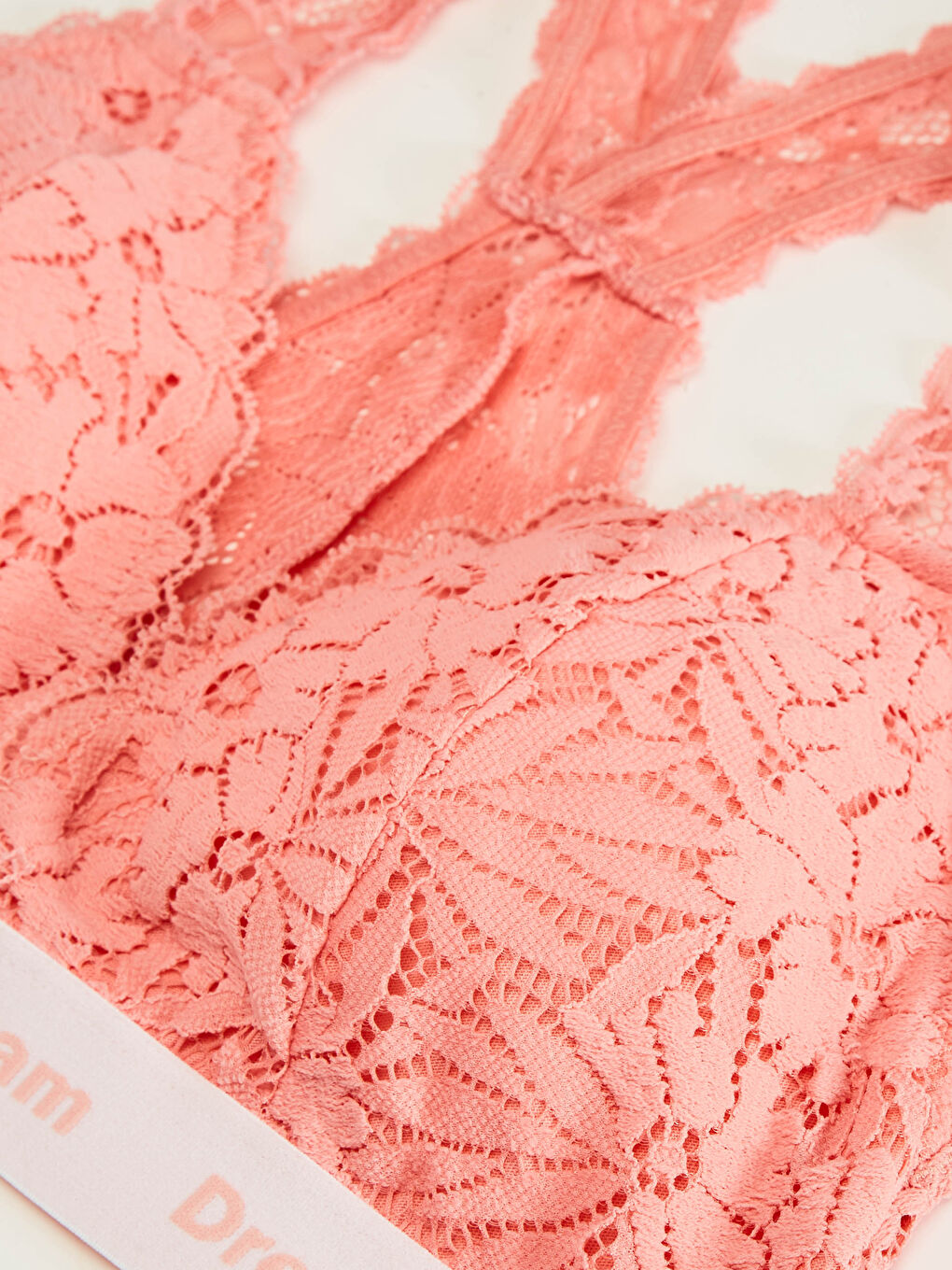 Pembe Slogan Baskılı Dantelli Bralet-2