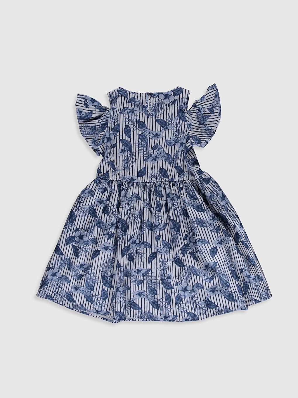 Lacivert Kız Çocuk Omuzu Açık Pamuklu Elbise  Aile Kombini-1