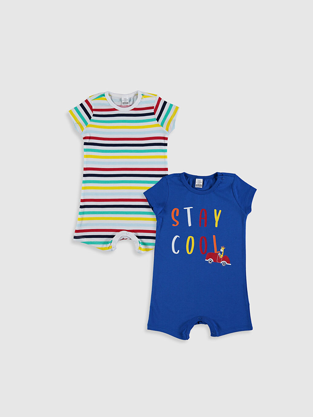 Mavi Bisiklet Yaka Kısa Kol Pamuklu Erkek Bebek Tulum 2'li