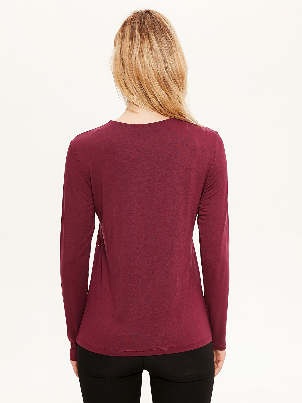 Mürdüm Bisiklet Yaka Uzun Kollu Kadın Tişört-2