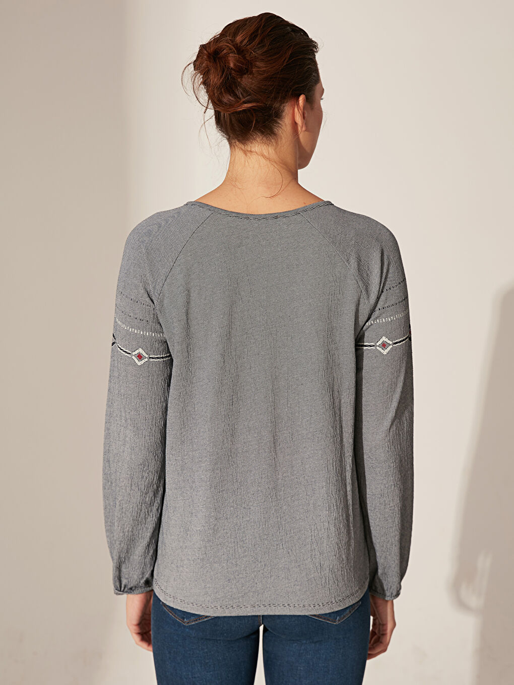 T-shirt à manches longues à motifs avec col rond pour Femmes-3