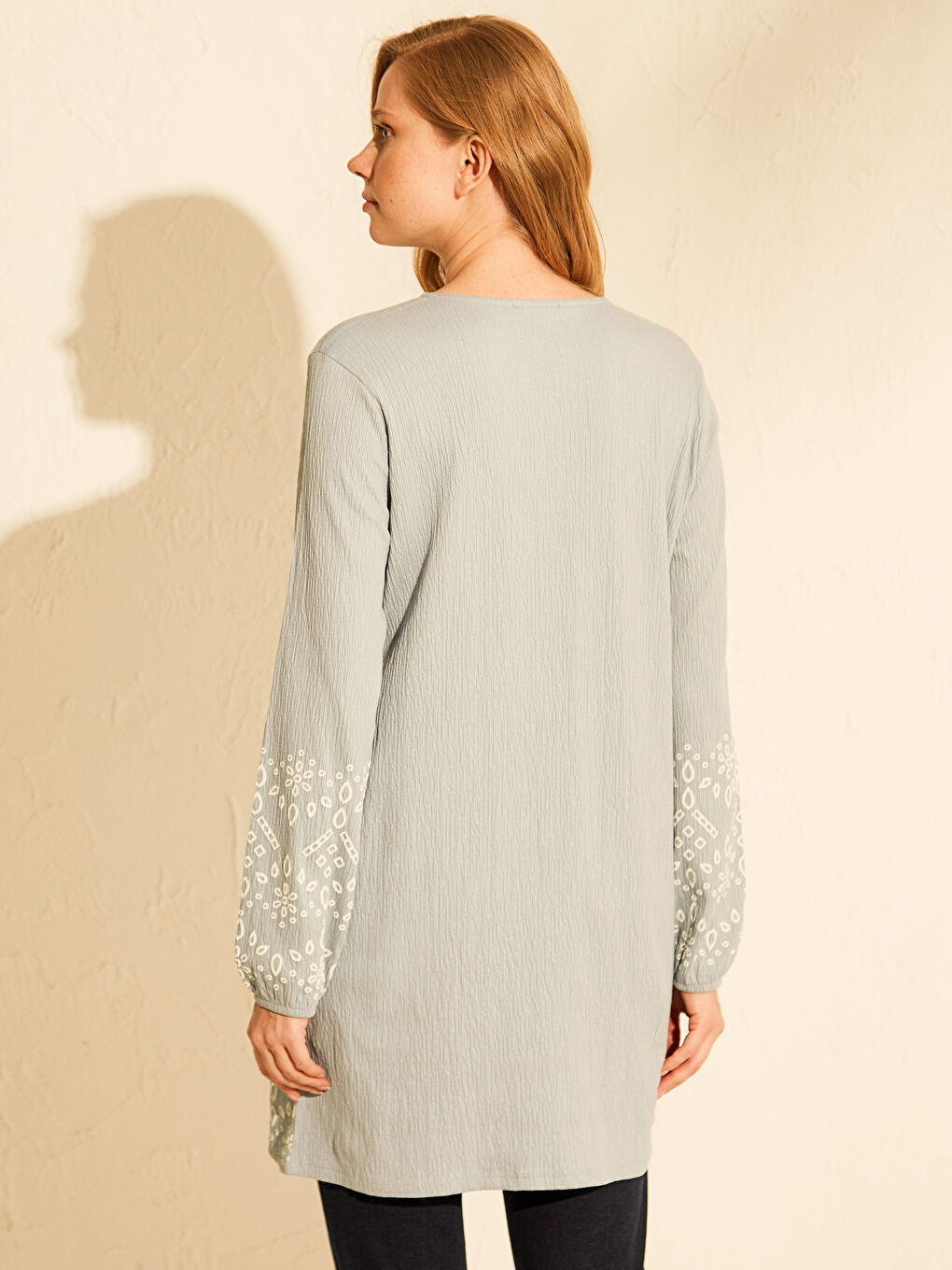 Mavi Bisiklet Yaka Desenli Uzun Kollu Kadın Tunik-3