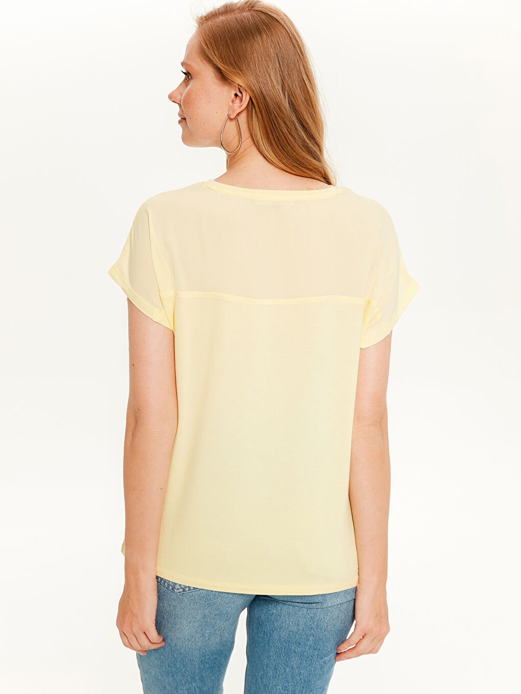 Sarı Bisiklet Yaka Kısa Kollu Kadın Tişört-2