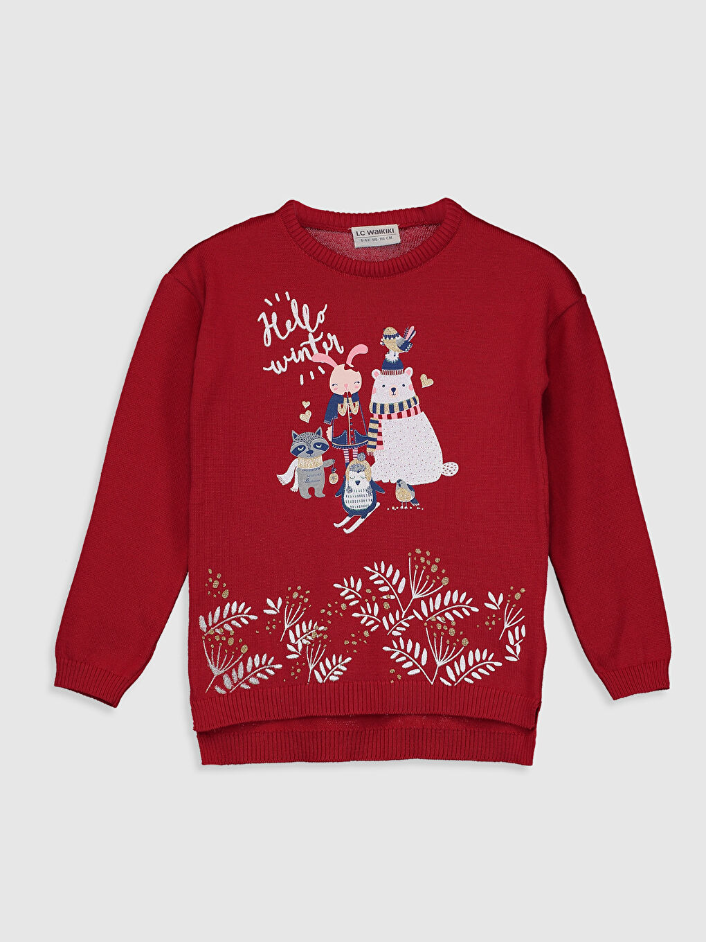 Kırmızı Bisiklet Yaka Uzun Kollu Kız Çocuk Kazak