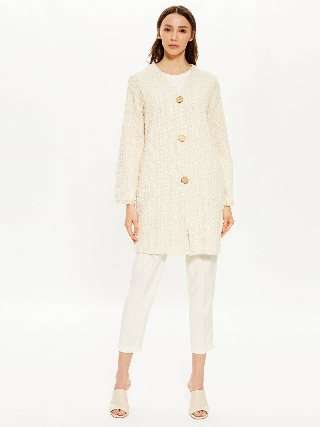 Ekru Jakarlı Hırka-2