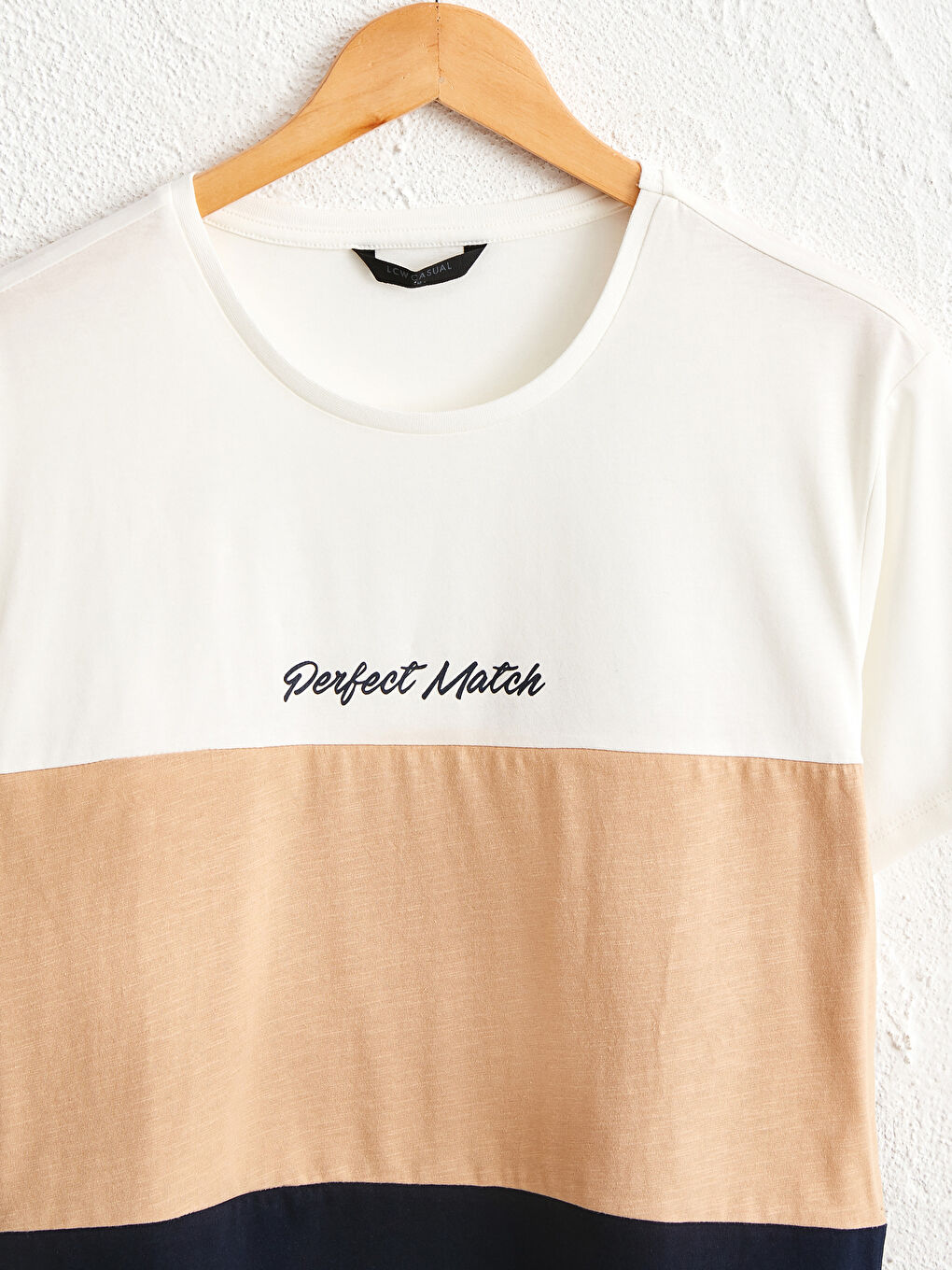 Ekru Bisiklet Yaka Baskılı Penye Tişört  Aile Kombini-2