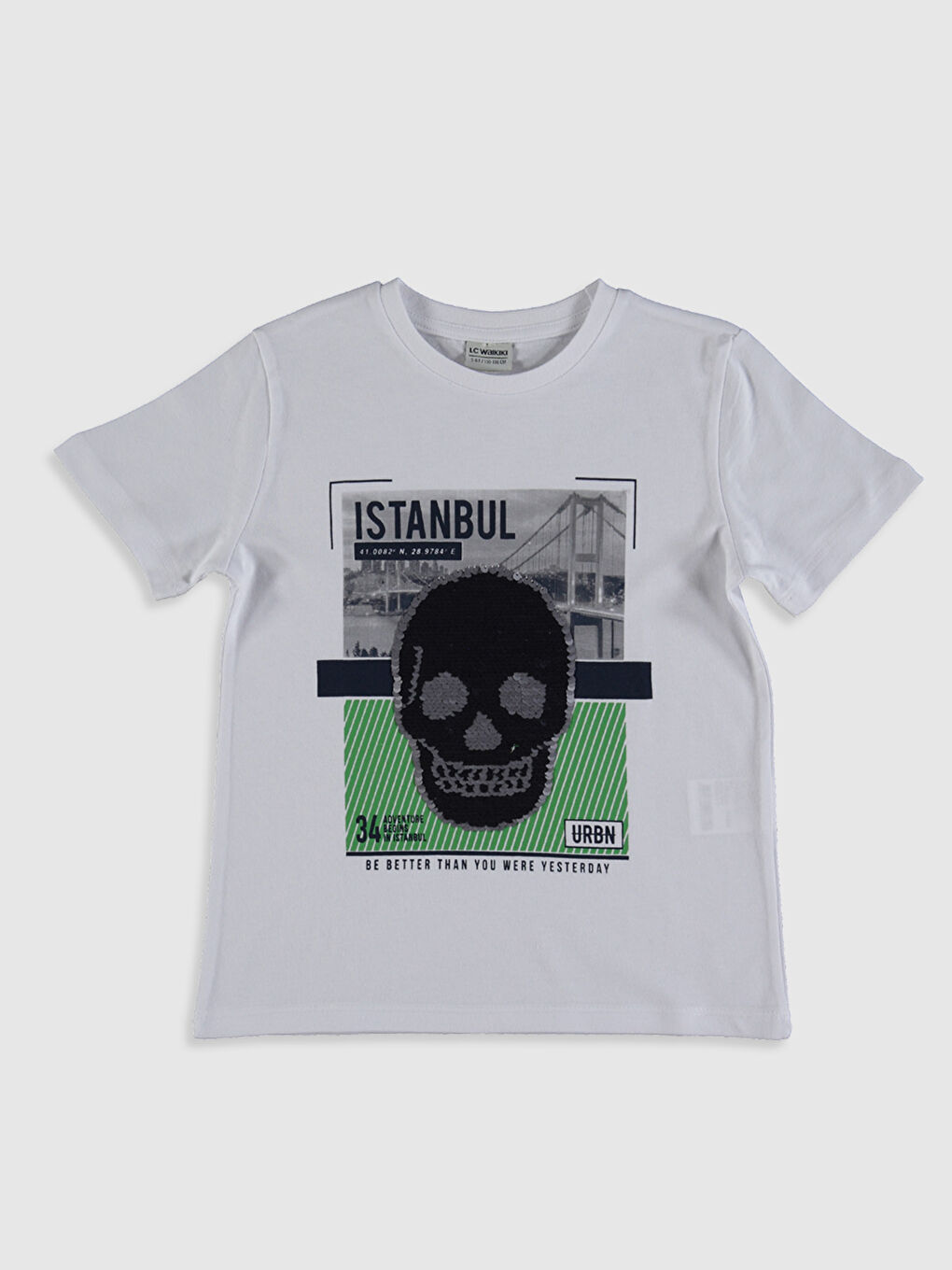 Beyaz Bisiklet Yaka Kısa Kollu Erkek Çocuk Tişört