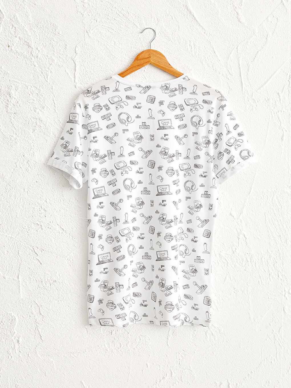 Beyaz Bisiklet Yaka Baskılı Penye Tişört Baba Oğul Kombini-1