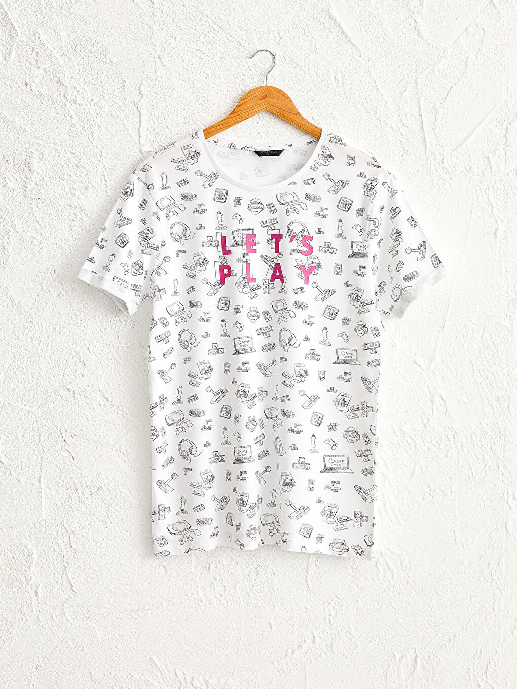 Beyaz Bisiklet Yaka Baskılı Penye Tişört Baba Oğul Kombini