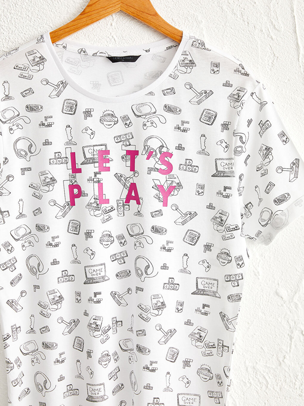 Beyaz Bisiklet Yaka Baskılı Penye Tişört Baba Oğul Kombini-2