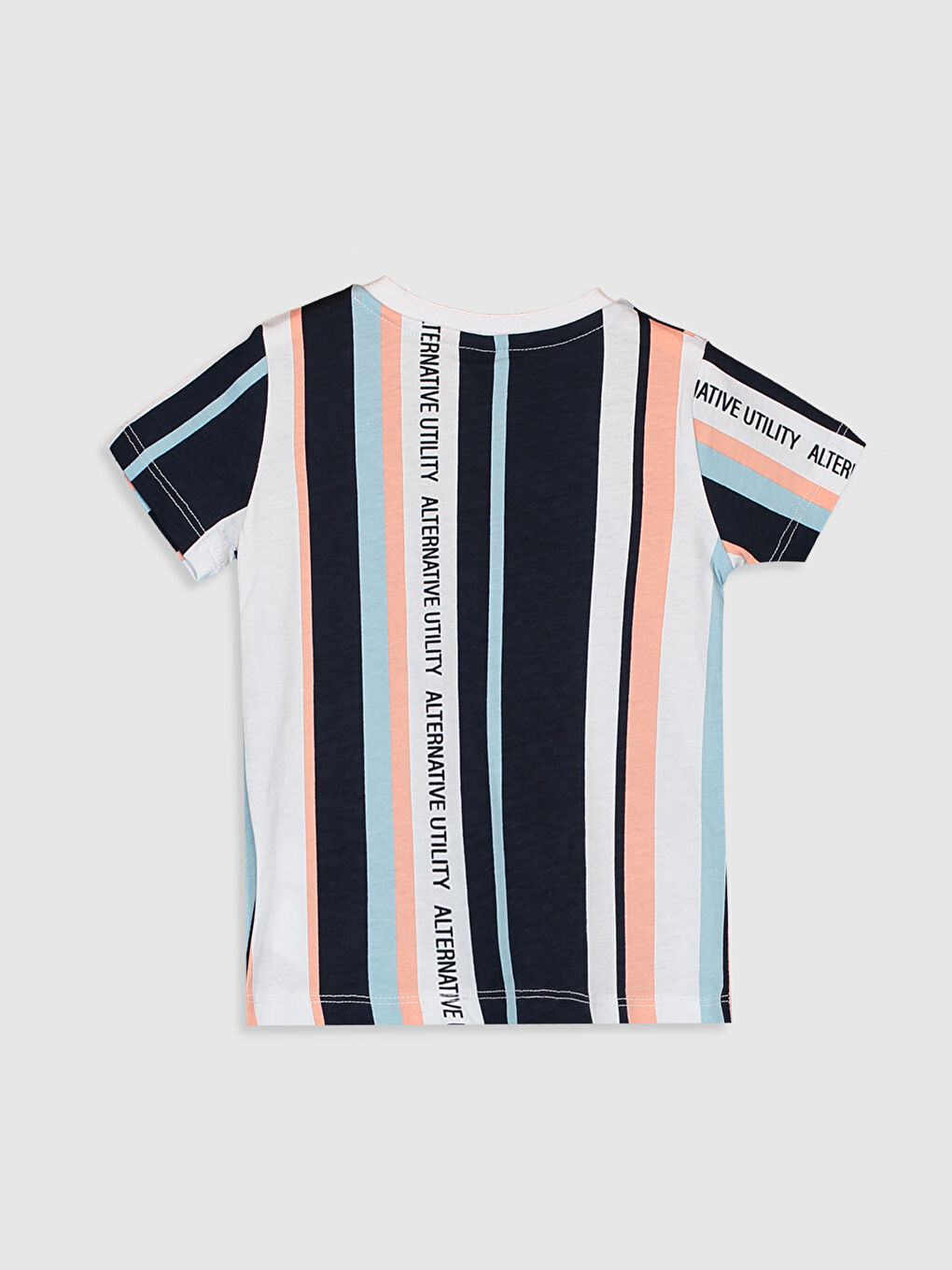 Lacivert Erkek Bebek Çizgili Pamuklu Tişört Baba Oğul Kombini-1