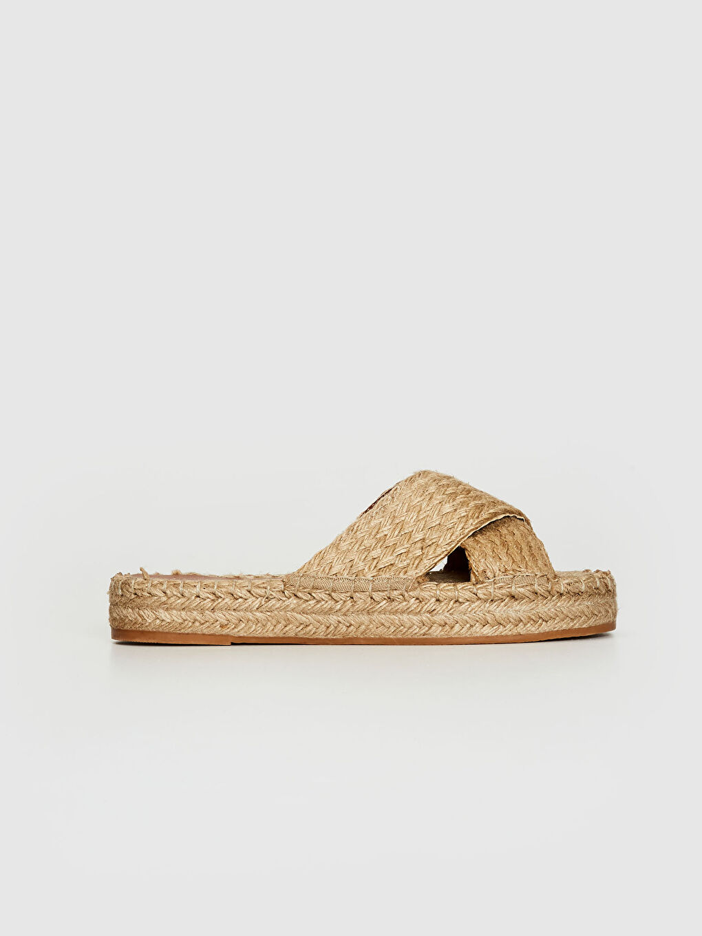 Bej Kadın Hakiki Deri Çapraz Bant Hasır Terlik-3