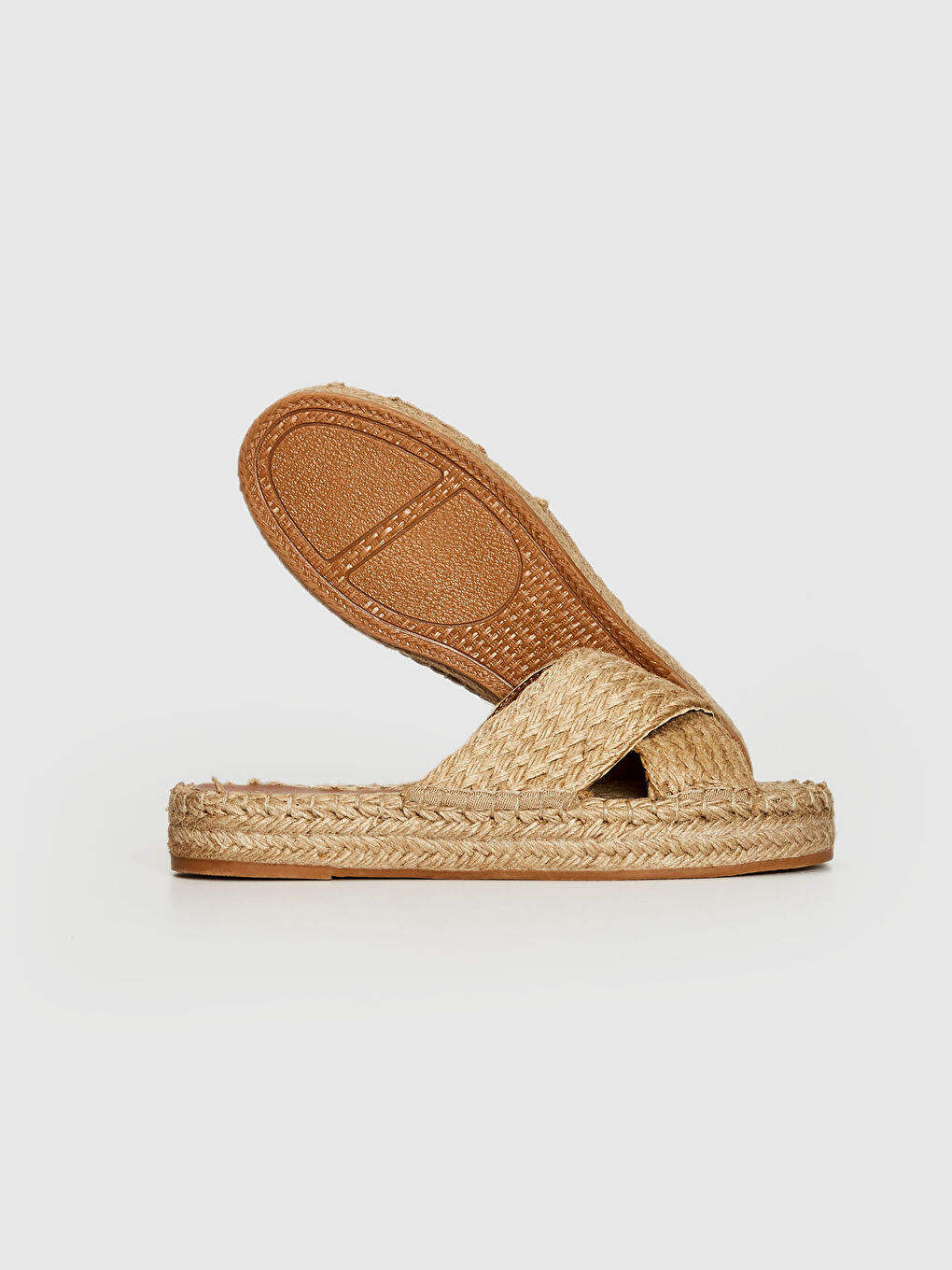 Bej Kadın Hakiki Deri Çapraz Bant Hasır Terlik-6