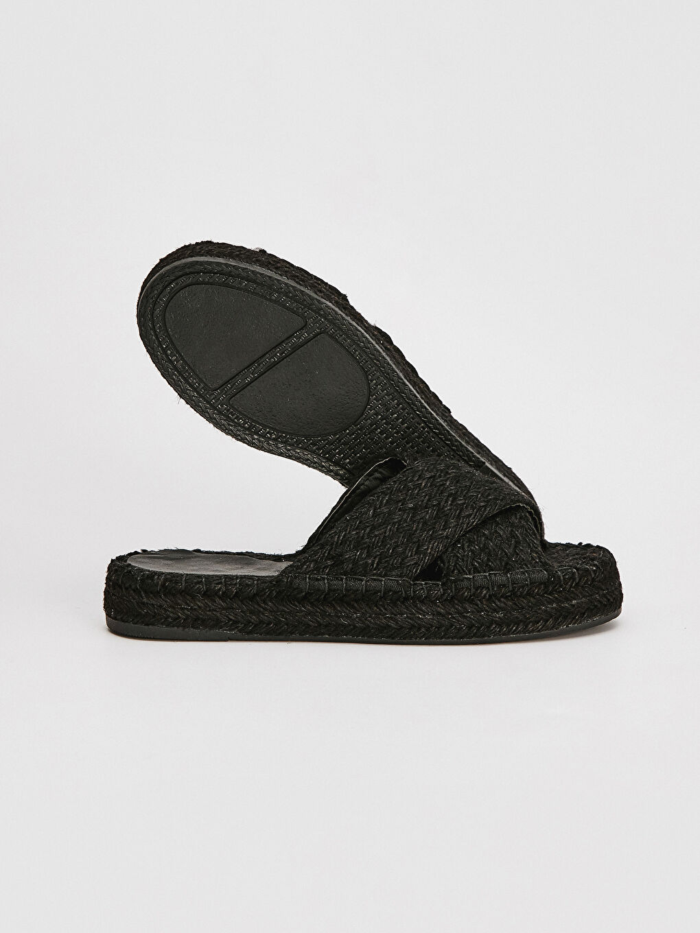 Siyah Kadın Hakiki Deri Çapraz Bant Hasır Terlik-2