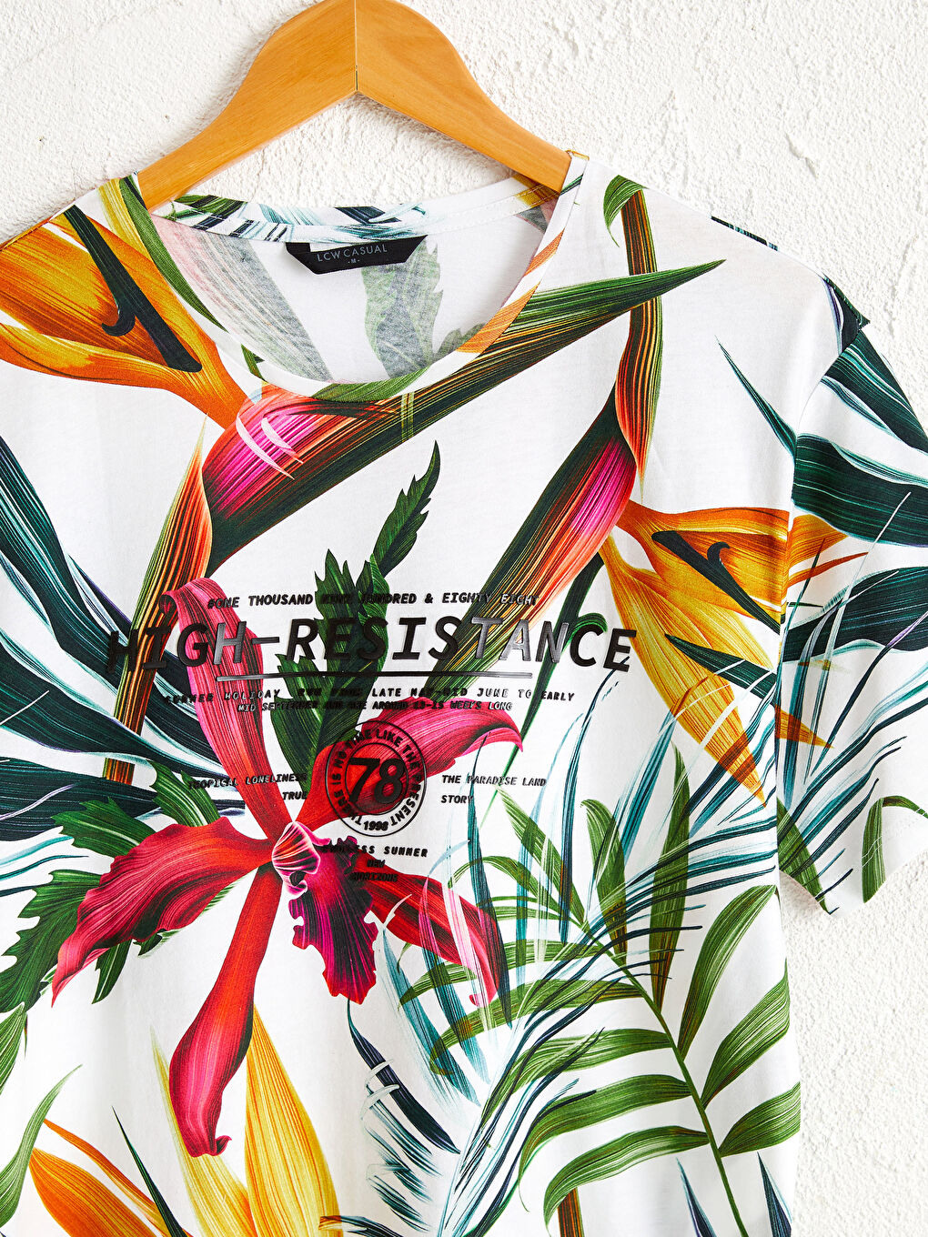 Beyaz Bisiklet Yaka Kısa Kollu Desenli Penye Erkek Tişört-2