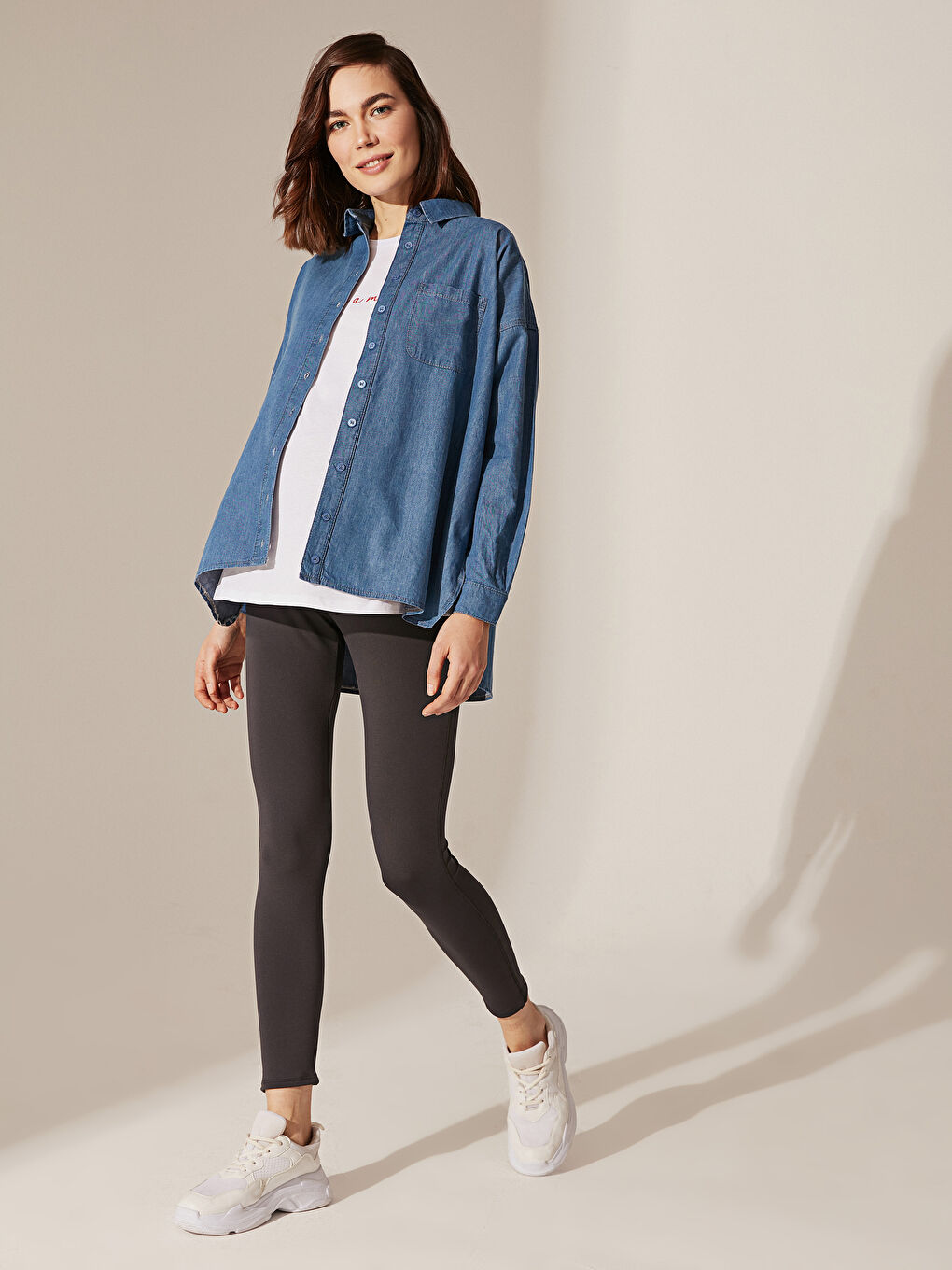 İndigo Gömlek Yaka Uzun Kollu Kadın Jean Tunik-3
