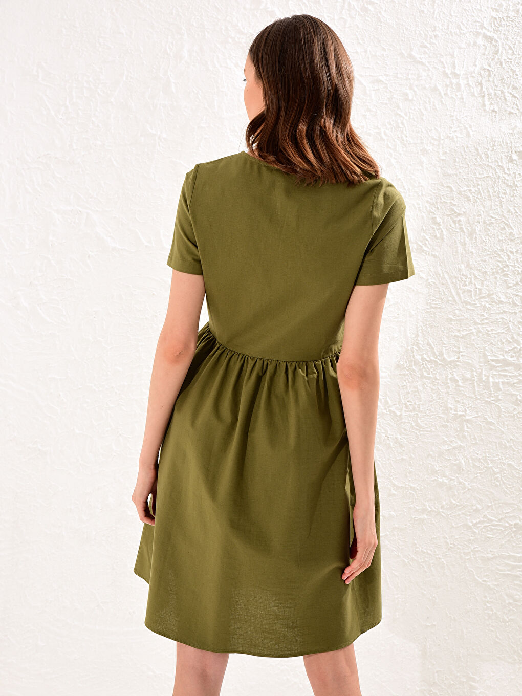 Haki Düz Poplin Elbise Anne Kız Kombini-2