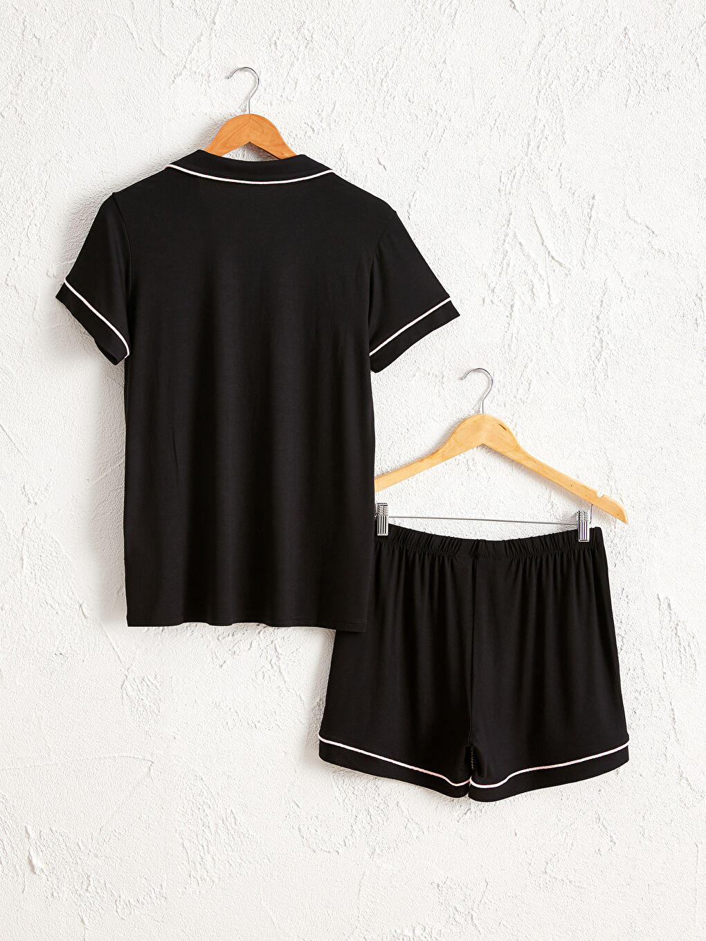 Strip Detailed Shorts Viscose Pajamas Set-1