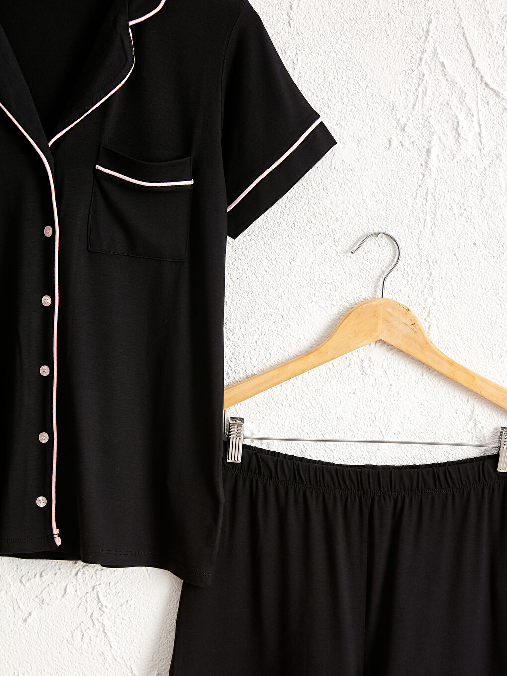 Strip Detailed Shorts Viscose Pajamas Set-2