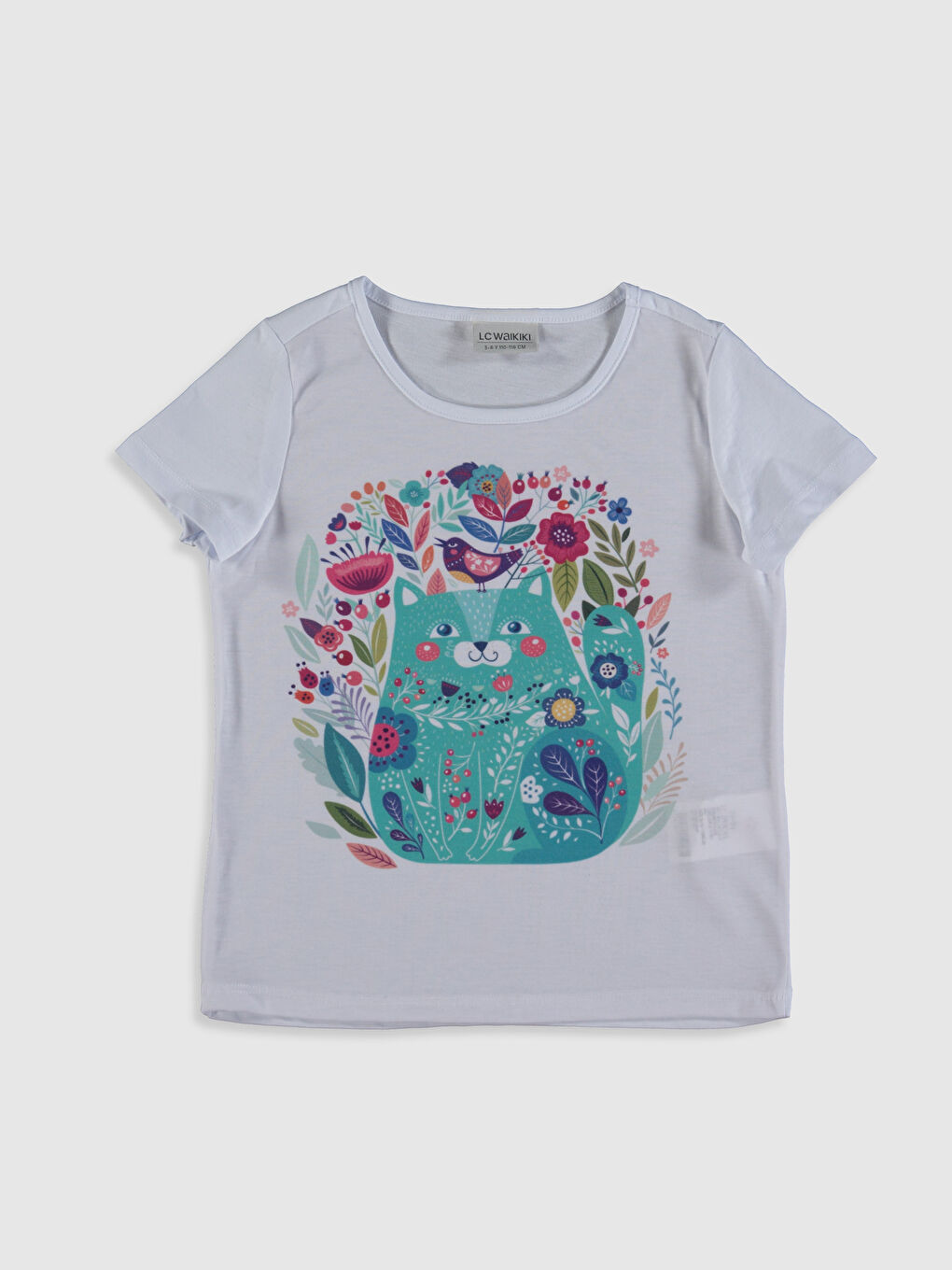 Beyaz Bisiklet Yaka Kısa Kollu Kız Çocuk Tişört