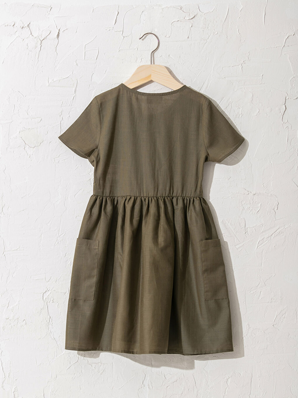 Haki Kız Çocuk Düğmeli Pamuklu Elbise Anne Kız Kombini-1