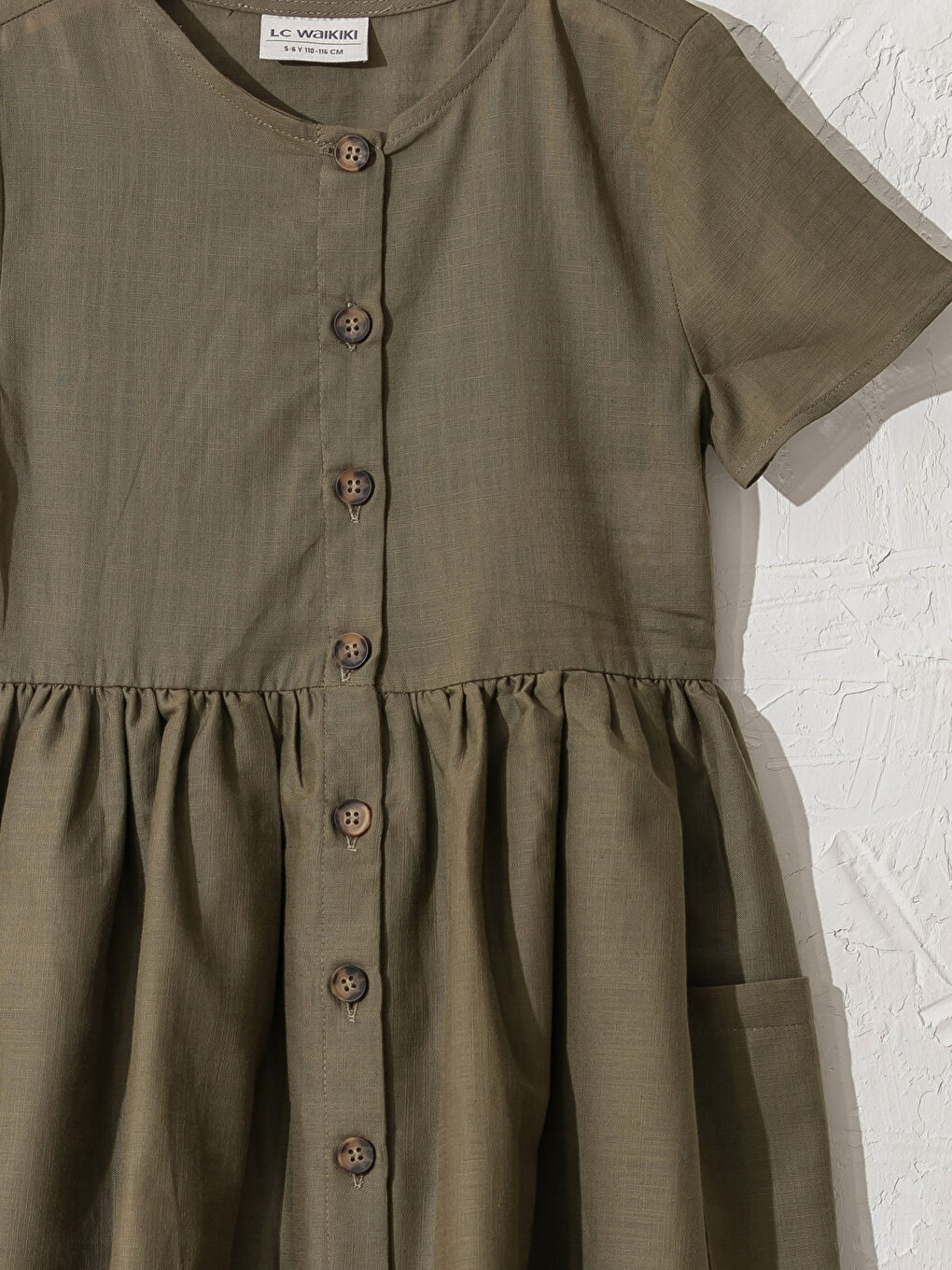 Haki Kız Çocuk Düğmeli Pamuklu Elbise Anne Kız Kombini-2